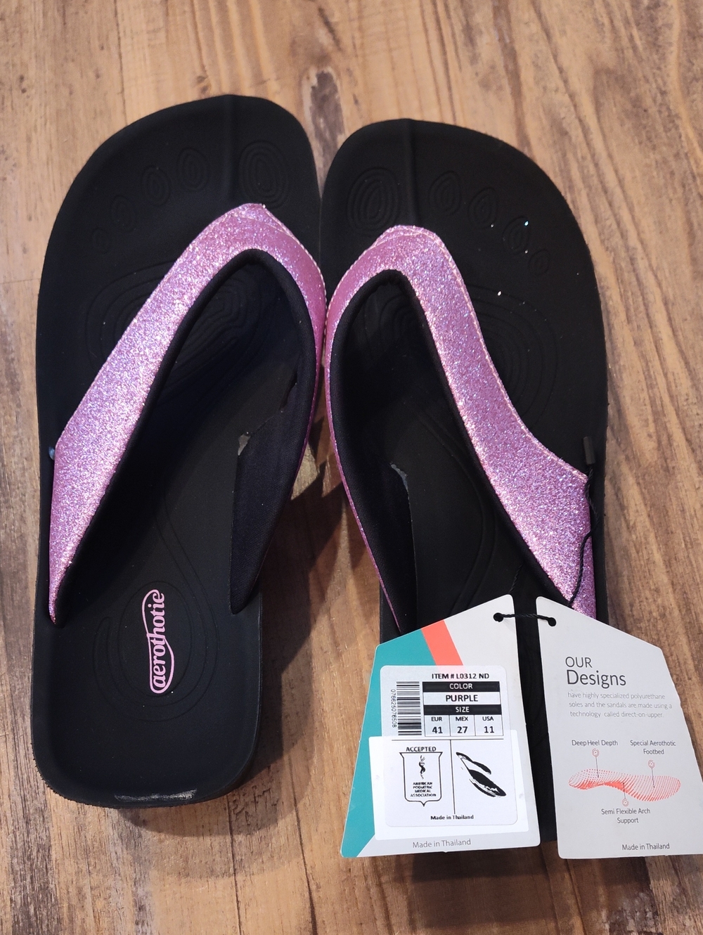NWT Aerothotic Flip Flop, Purple Shimmer, Sz 41/ 11